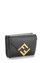 Fendi,  Black Leather 'FF' Compact Wallet, Black