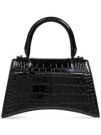 Balenciaga Hour Glass Croco Print Shoulder Bag Black
