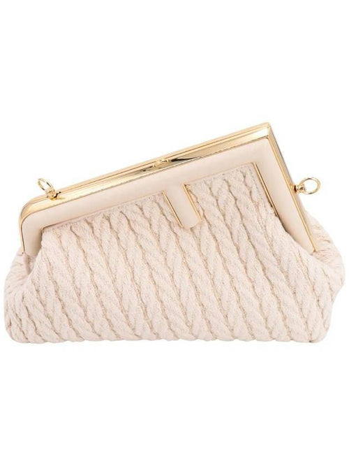 Fendi braided fabric oversized clutch bag white