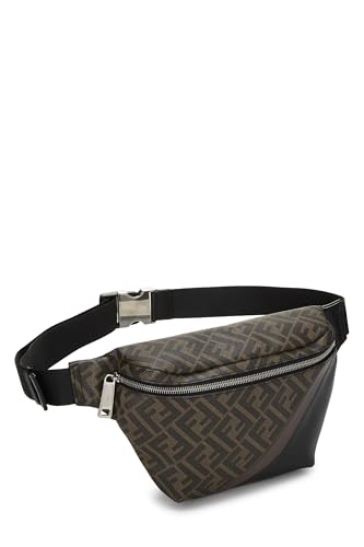Fendi,  Black Leather & Zucca Coated Canvas Belt Bag, Brown