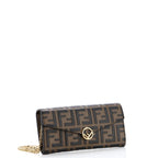 F is Fendi Continental Chain Wallet Zucca Embossed Leather