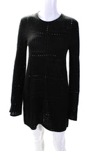 Chloe Womens Black Wool Open Knit Crew Neck Long Sleeve Sweater Dress