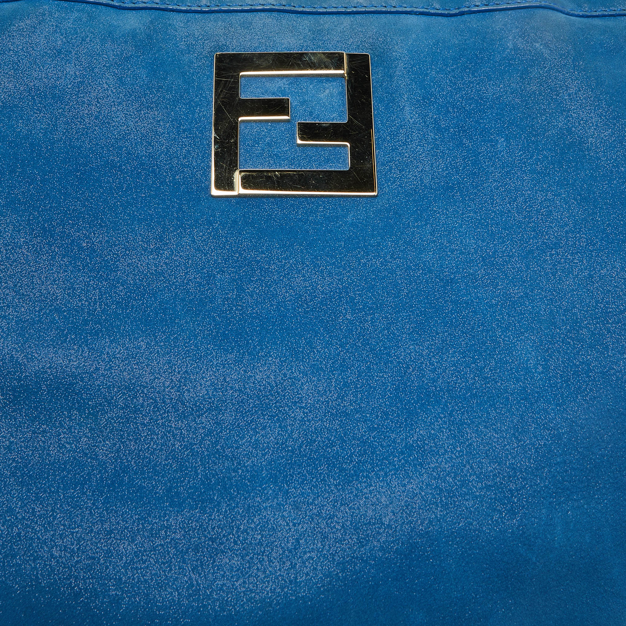Fendi Metallic Blue Nubuck Leather Ff Tote