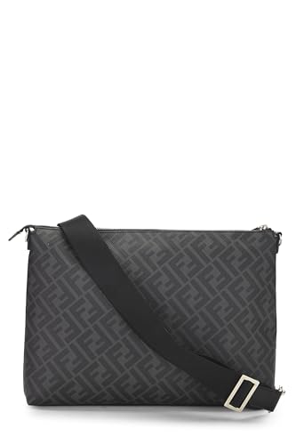Fendi,  Black Coated Canvas Zip Messenger, Black