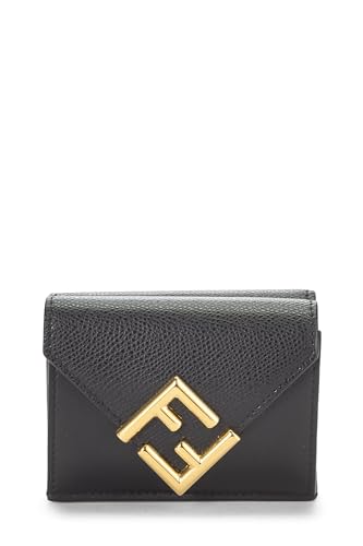 Fendi,  Black Leather 'FF' Compact Wallet, Black