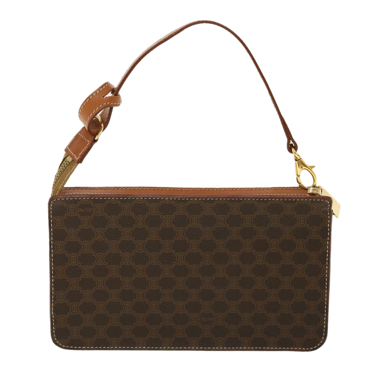 CELINE Macadam Canvas Accessory Pouch Brown Auth 32096A