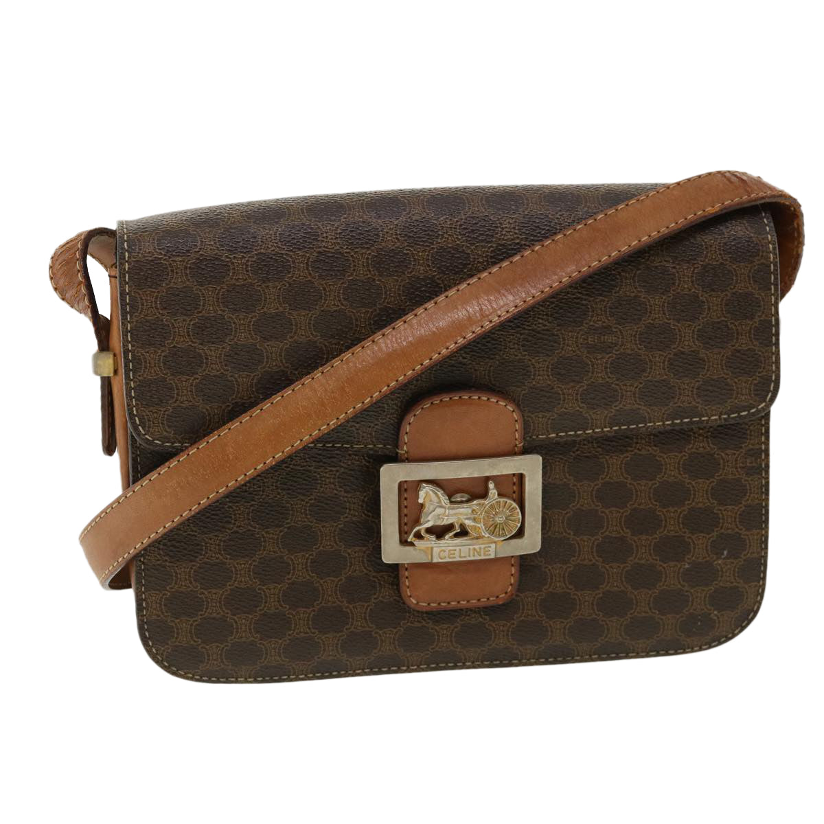 CELINE Macadam Canvas Shoulder Bag PVC Leather Brown  32152