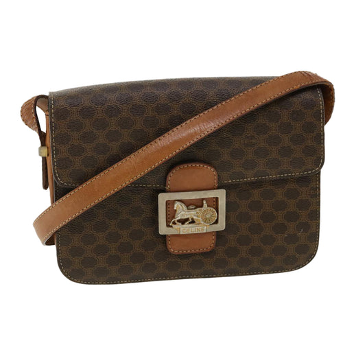 CELINE Macadam Canvas Shoulder Bag PVC Leather Brown  32152