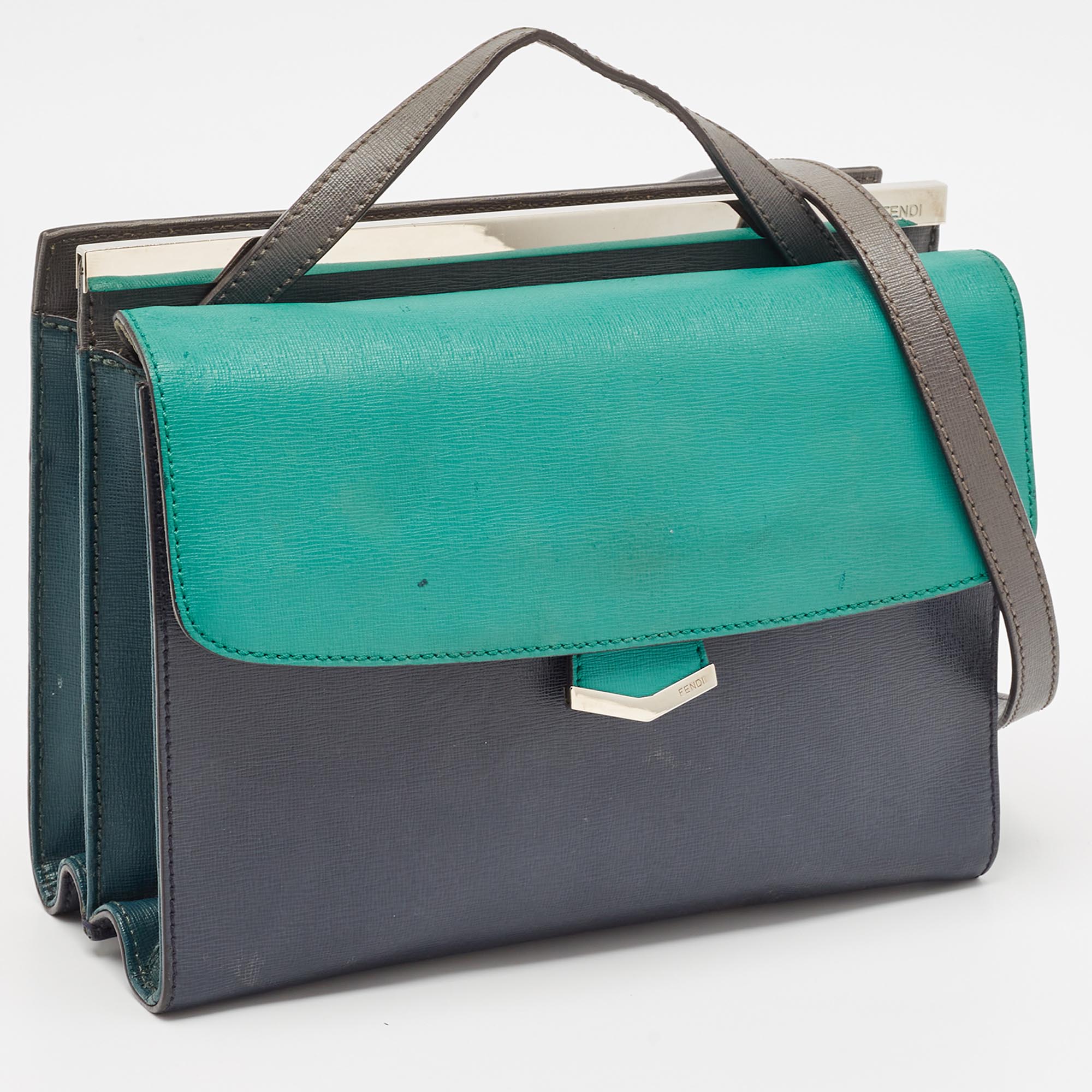 Fendi Tricolor Leather Small Demi Jour Top Handle Bag