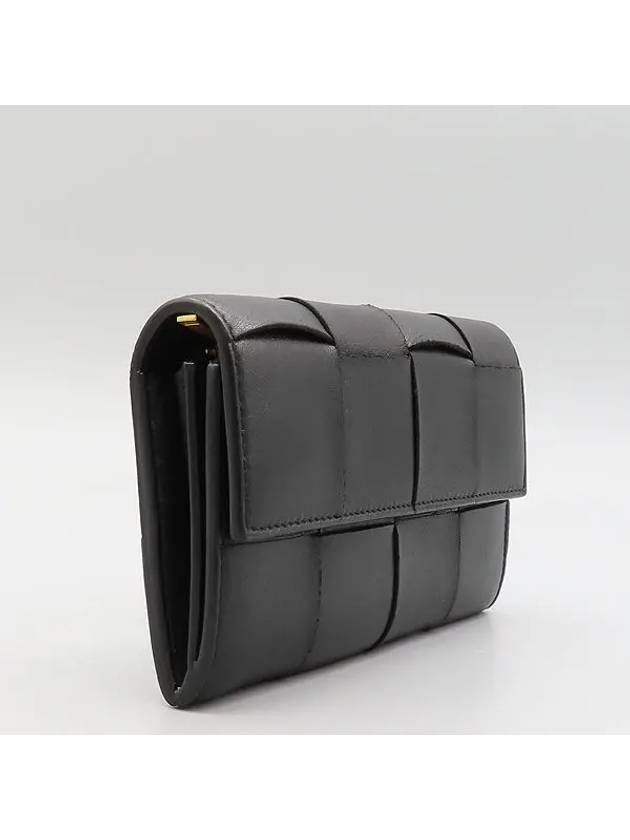 Bottega Veneta 651387 Black leather cassette large flap long wallet