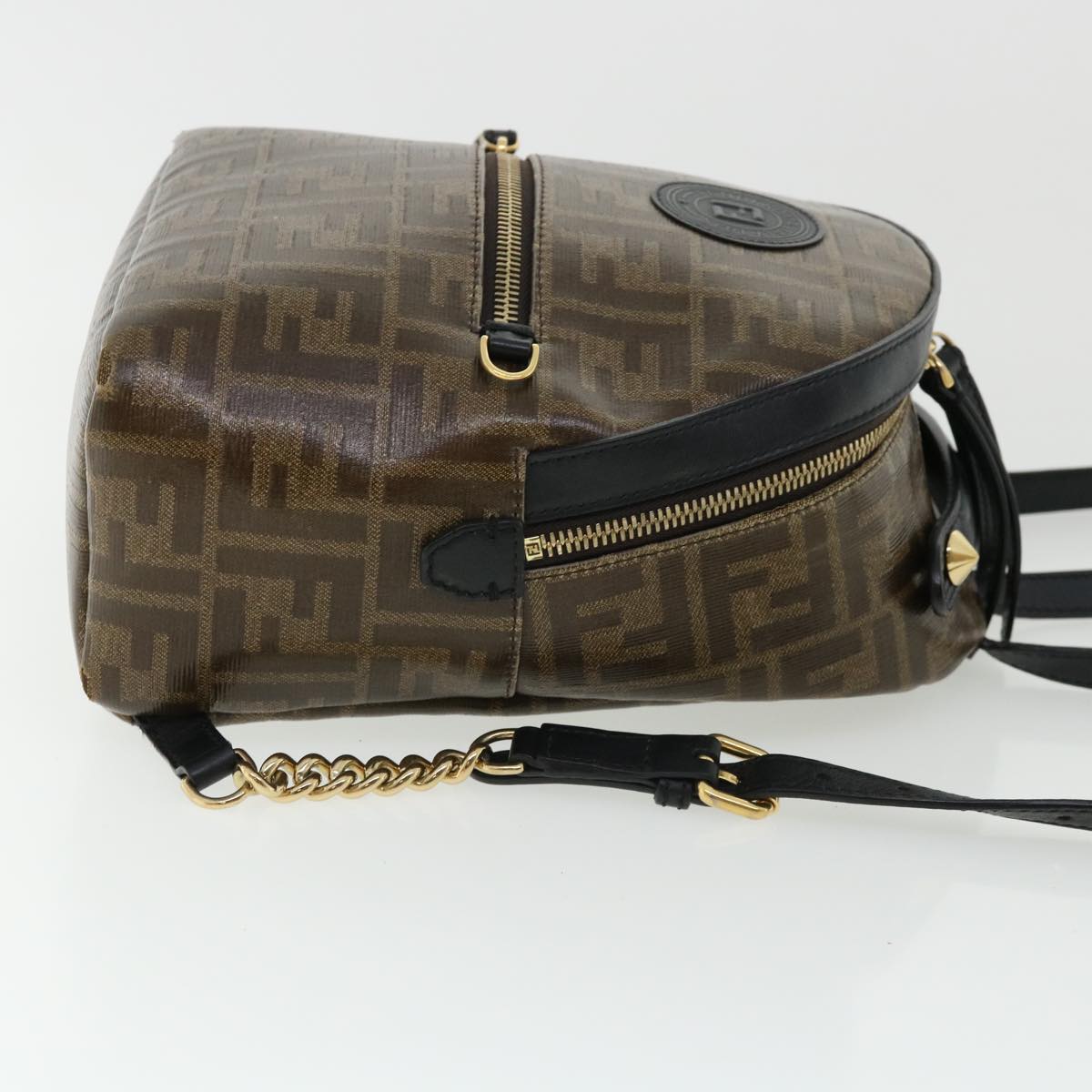 FENDI Zucca Canvas Backpack Coated Canvas Brown Black 8BZ038 Auth 32630A