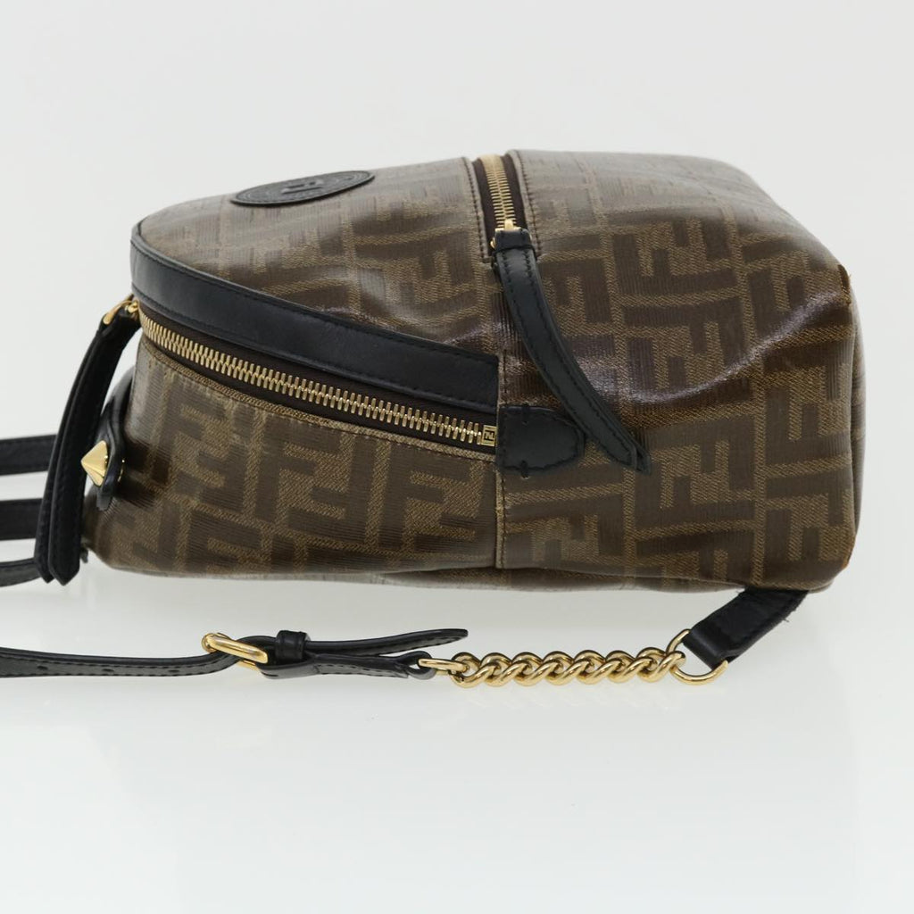 FENDI Zucca Canvas Backpack Coated Canvas Brown Black 8BZ038 Auth 32630A