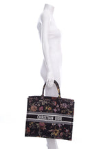 Dior Black Floral Embroidered Book Tote Handbag
