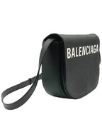 Balenciaga 542207 Black leather lettering logo Bill Day gold plated small cross bag