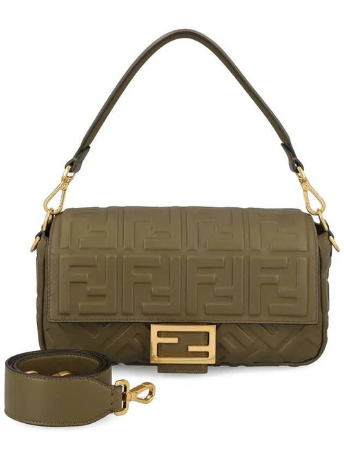 Fendi Baguette FF Embossed Nappa Leather Shoulder Bag Green
