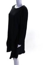 Chloe Womens Navy Blue Crew Neck Zip Black Long Sleeve A-Line Dress