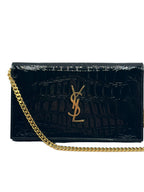 SAINT LAURENT - Monogramme Embossed Croc Chain Wallet