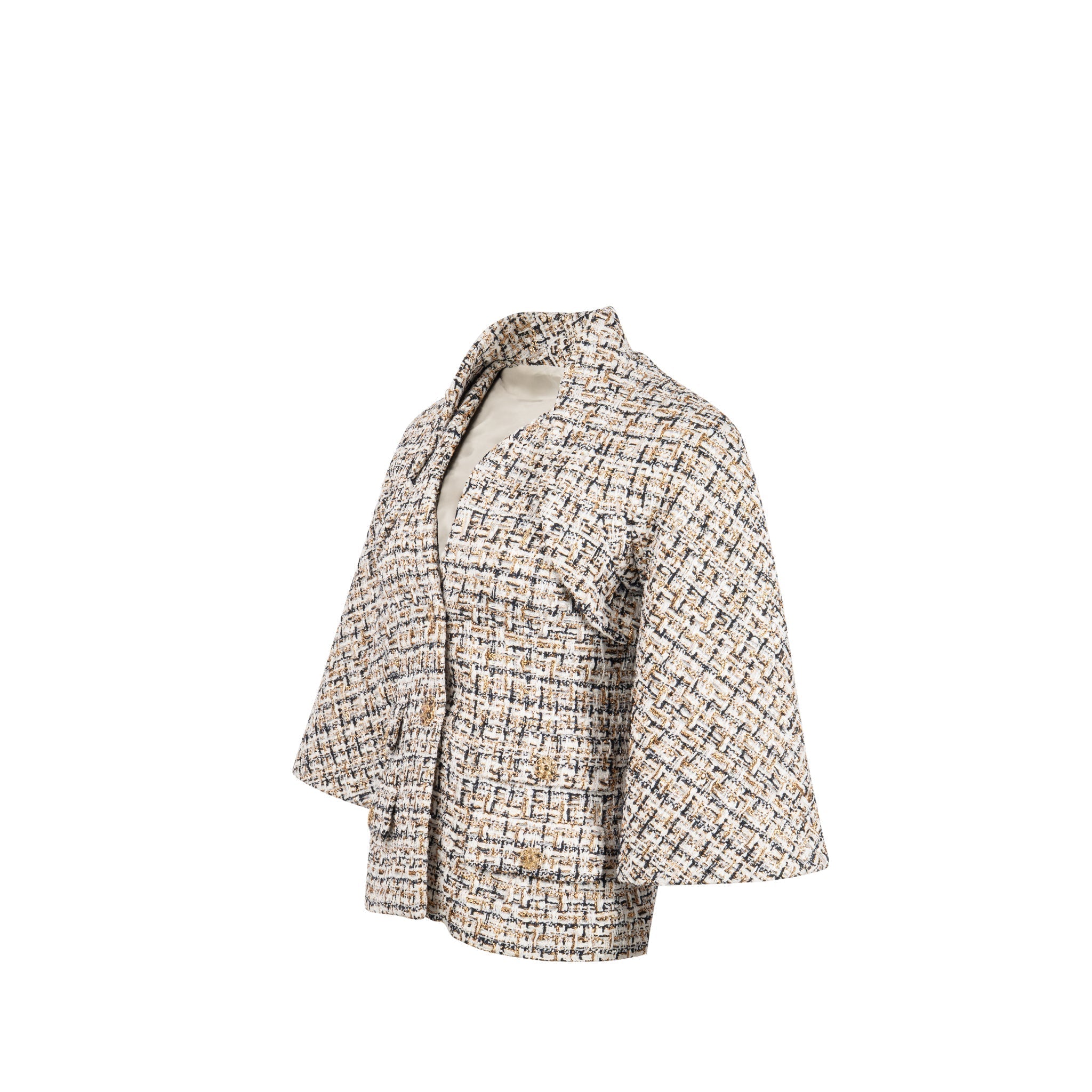 Chanel size 36 tweed jacket white / black / gold