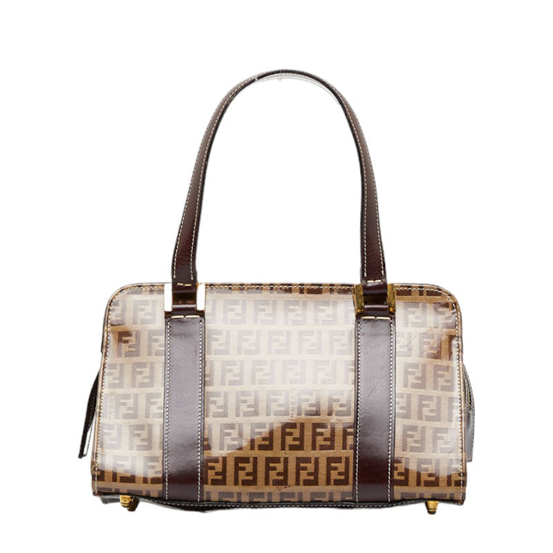 FENDI Zucca Handbag Beige Brown PVC Leather Ladies