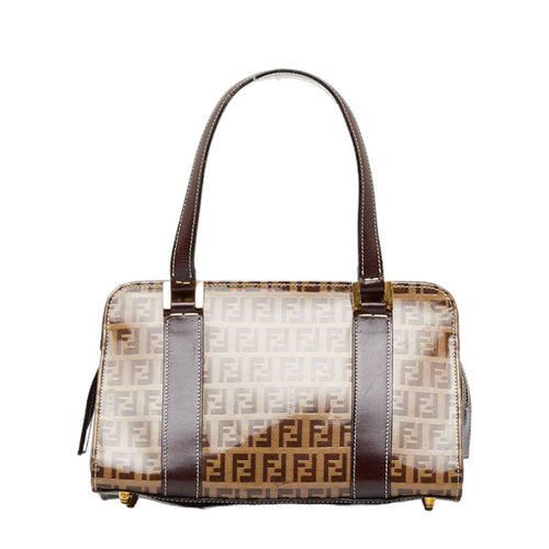 FENDI Zucca Handbag Beige Brown PVC Leather Ladies