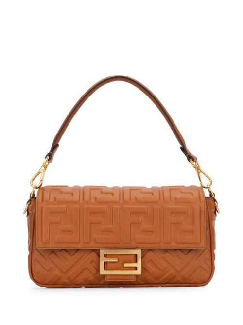 Fendi Baguette FF Embossed Nappa Leather Shoulder Bag Brown