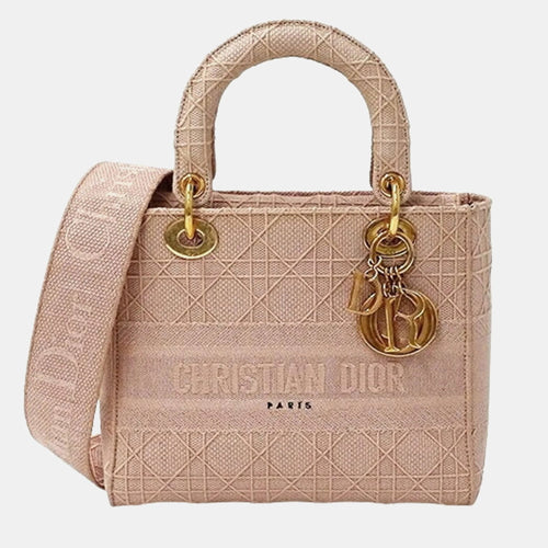 Dior Pink Canvas Lady D-Lite Medium Tote Bag