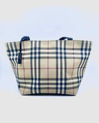 BURBERRY Beige, Black Coated canvas Plaid Handbag