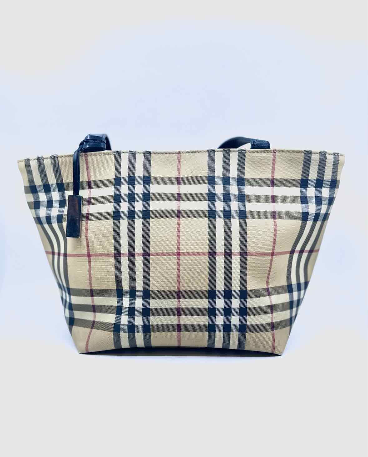 BURBERRY Beige, Black Coated canvas Plaid Handbag