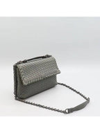 Bottega Veneta 386498 Gray Intrecciato Nappa Olympia shoulder bag and cross