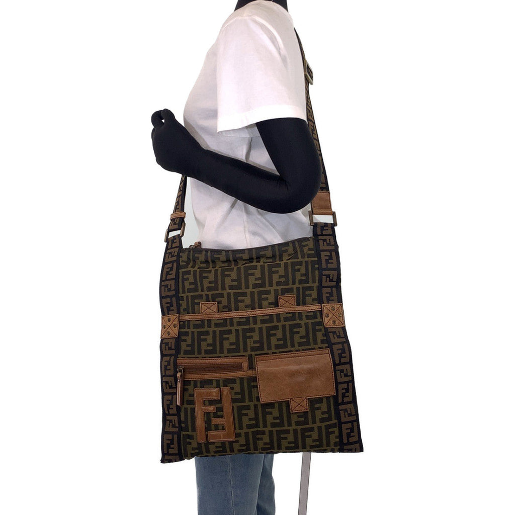 Fendi Zucca Canvas Flat Messenger Bag - '10s