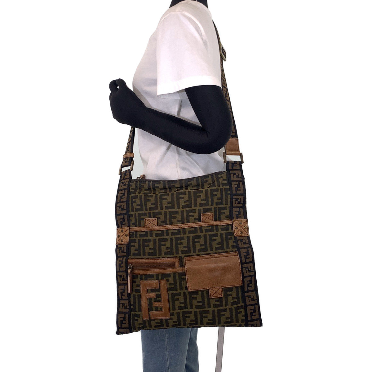 Fendi Zucca Canvas Flat Messenger Bag - '10s