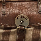 Fendi Brown/beige Stripe Canvas And Leather Magic Top Handle Bag