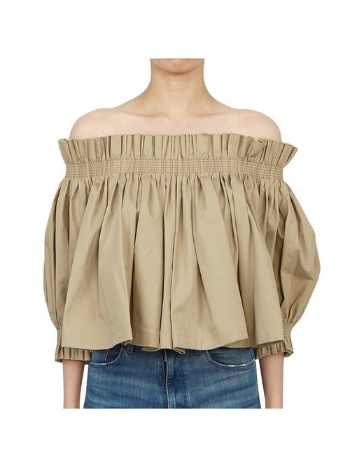 Gather Puff Shoulder Crop Blouse Beige Dior
