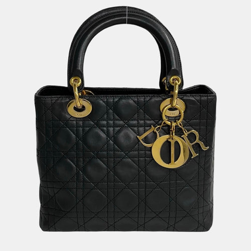 Dior Black Leather Medium Lady Top Handle Bag