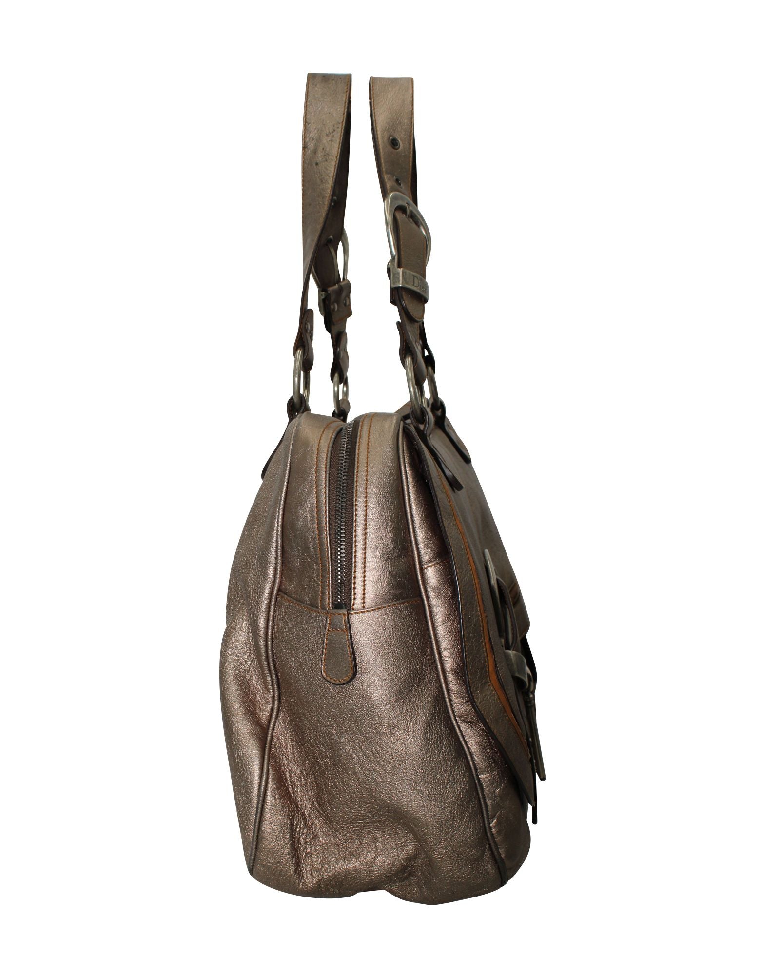 Dior Gaucho Large Tote Bag in Silver Metallic Leather