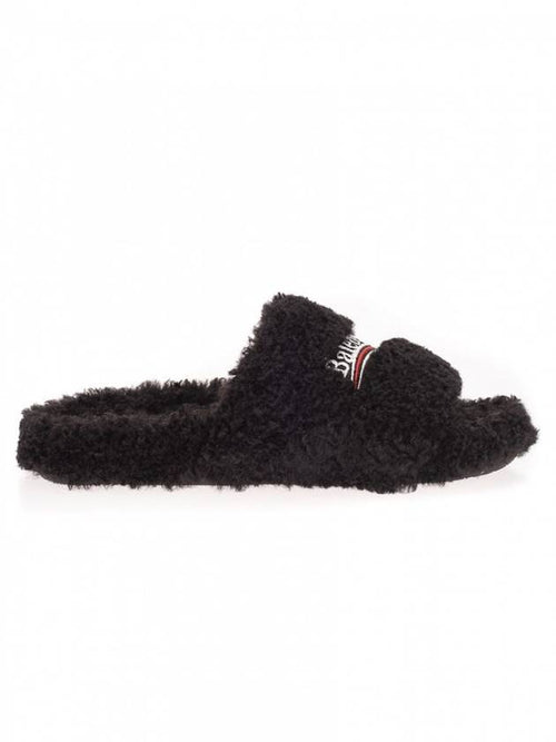 Balenciaga Furry Logo Slippers Black