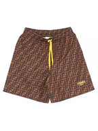 Fendi FF Logo All-Over Swim Shorts Brown