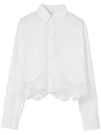 Burberry Women's Macrame Lace Hem Cropped Cotton Shirt Uptic White