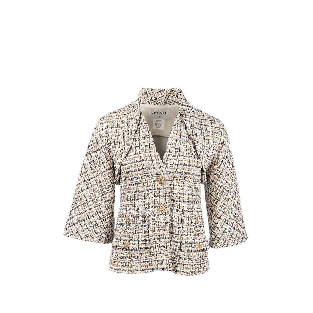 Chanel size 36 tweed jacket white / black / gold