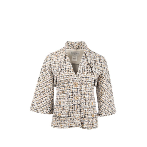 Chanel size 36 tweed jacket white / black / gold