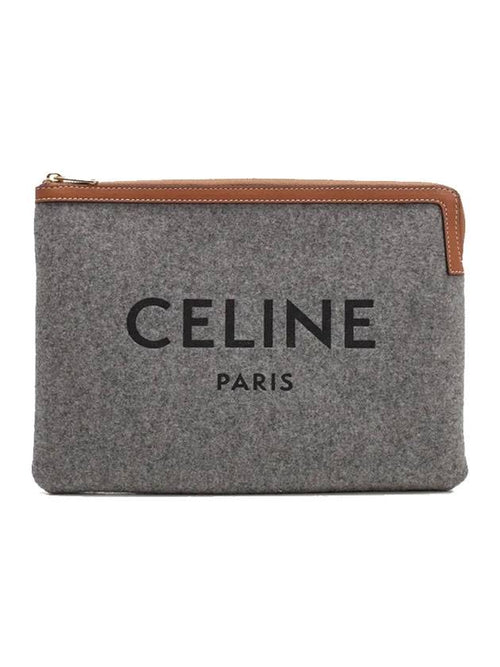 CELINE WoMen's Logo Pouch Bag Grey