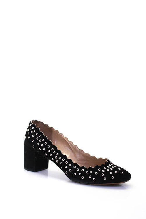 Chloe Womens Metallic Suede Spotted Round Toe Heels Pumps Black