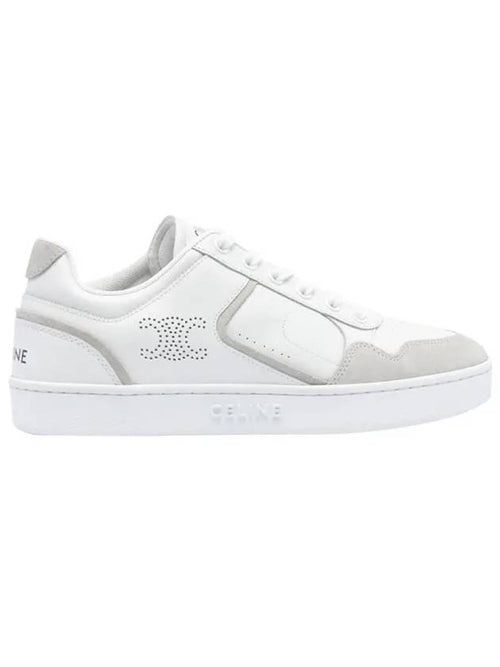 CELINE CT 10 Trainer Lace Up Suede Calfskin Low Top Sneakers White