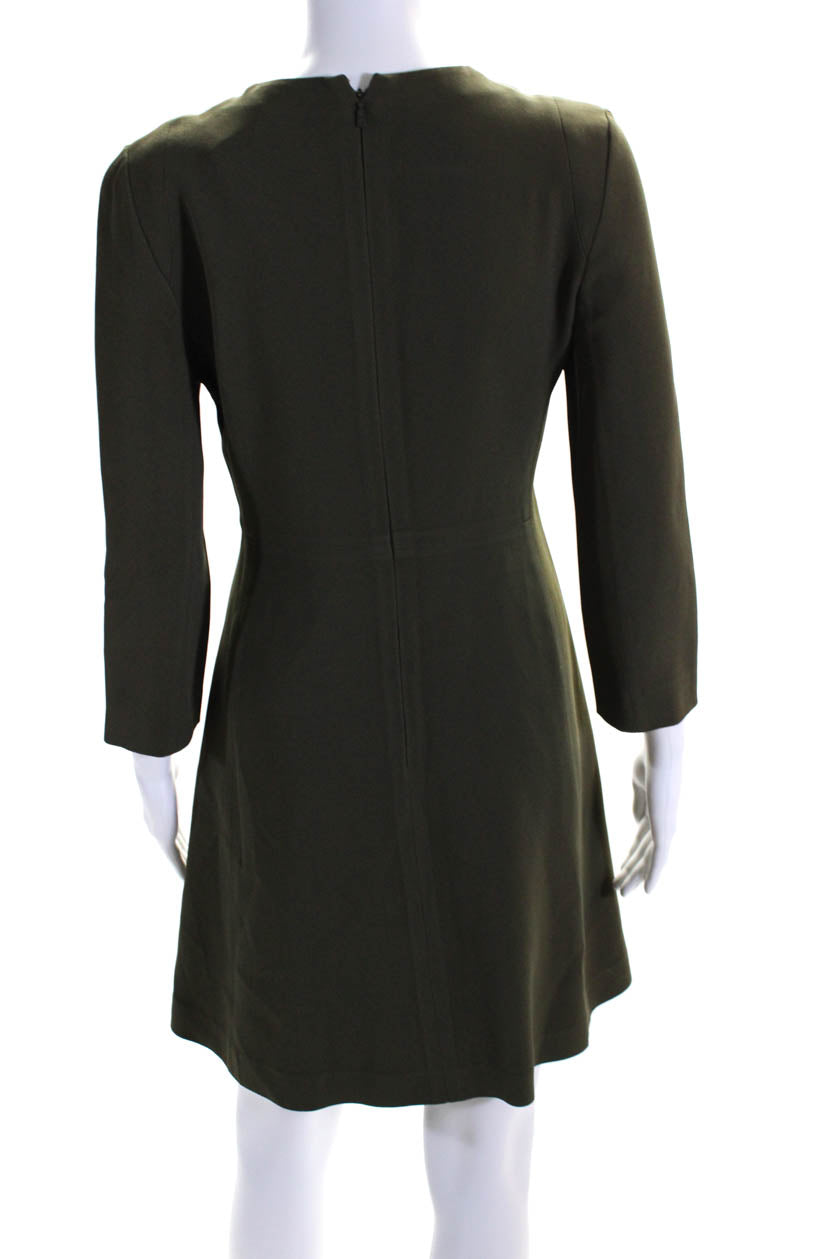 Chloe Womens Long Sleeved Round Neck A Line Short Dress Olive Green