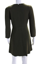 Chloe Womens Long Sleeved Round Neck A Line Short Dress Olive Green