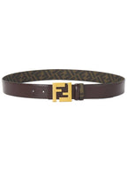 Fendi FF Square Buckle Reversible Leather Canvas Belt Brown