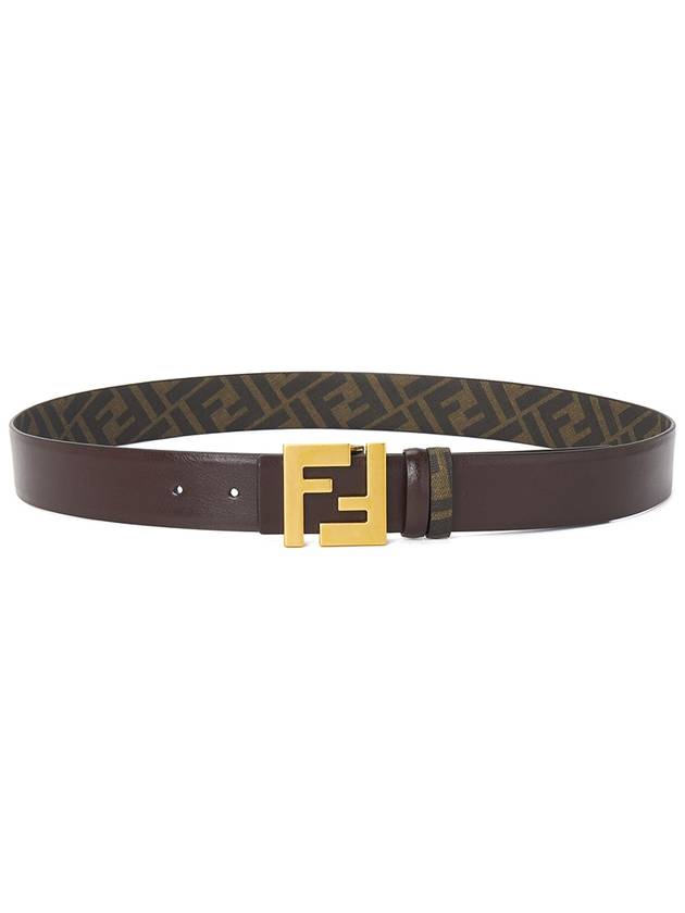 Fendi FF Square Buckle Reversible Leather Canvas Belt Brown