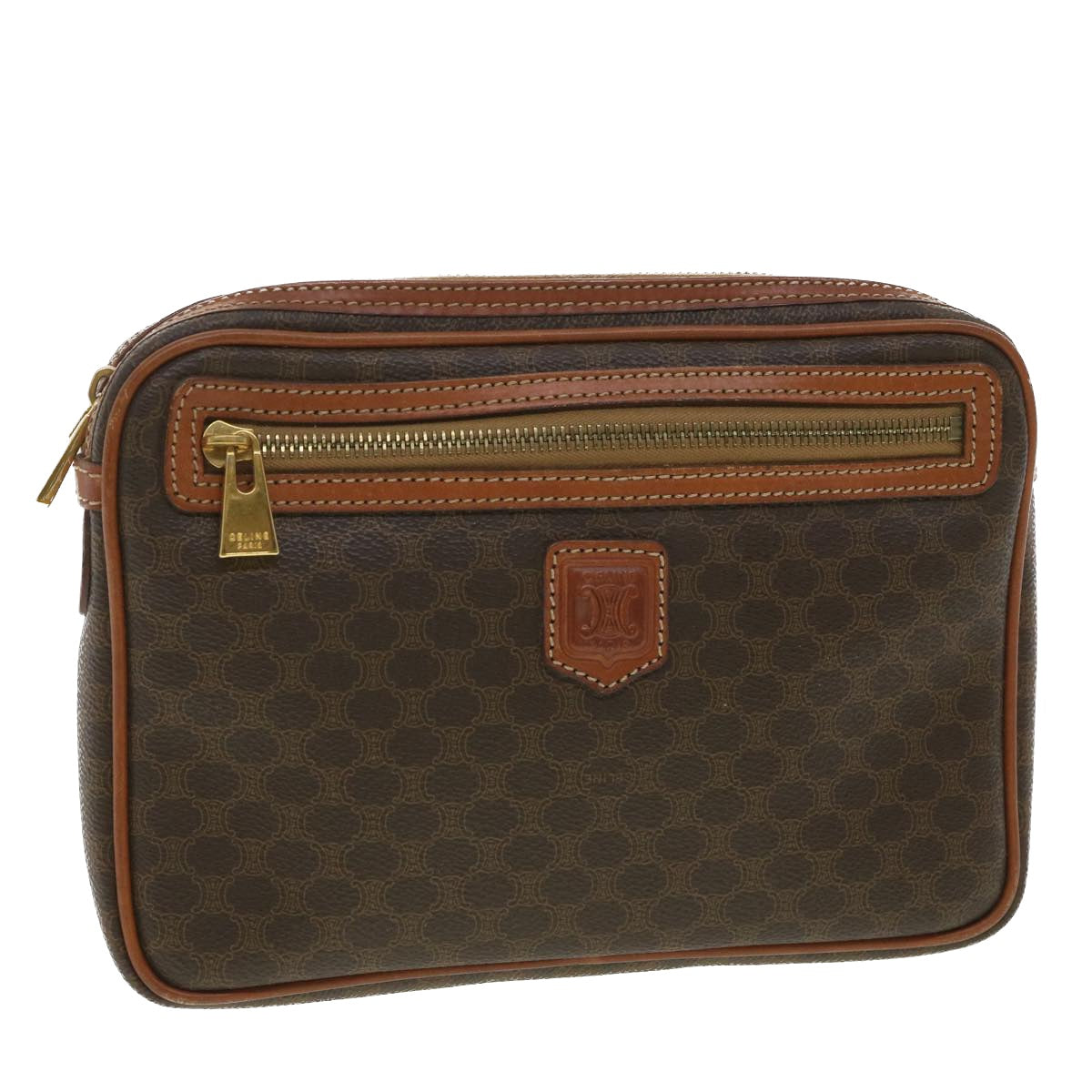 CELINE Macadam Canvas Clutch Bag PVC Leather Brown  34059