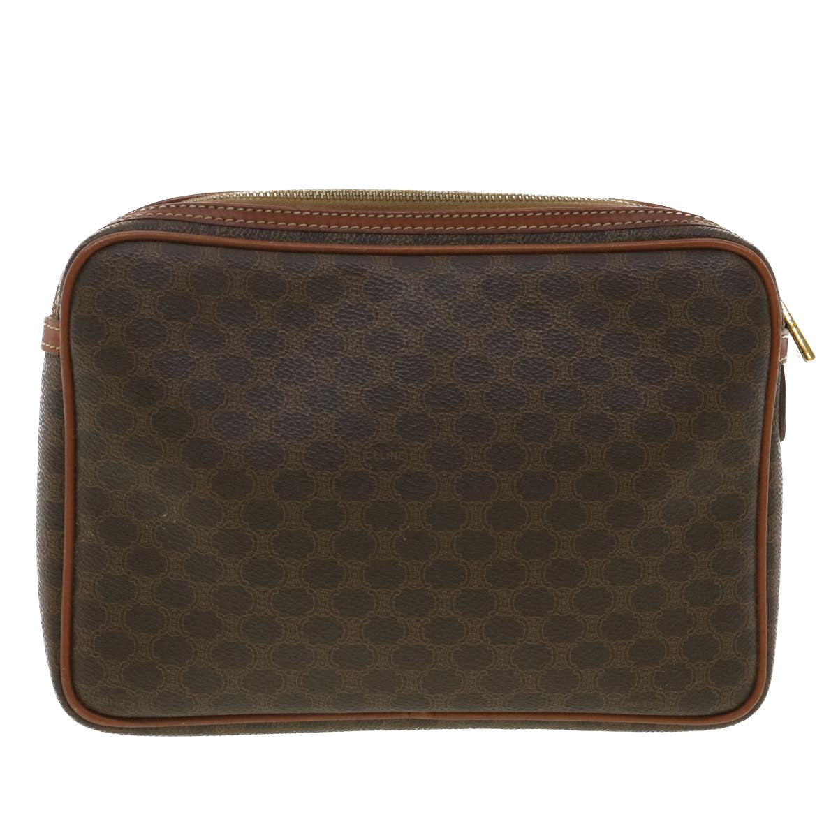 CELINE Macadam Canvas Clutch Bag PVC Leather Brown  34059