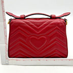 GUCCI Calfskin Matelasse Mini GG Marmont Top Handle Shoulder Bag Hibiscus Red LA24179